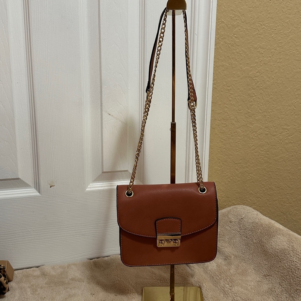 Brown  Crossbody Bag with Gold Chain